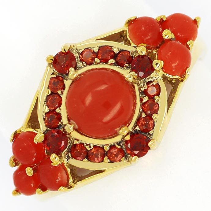 Foto 2 - Bildschöner Gelbgoldring verschiedene Edelsteine in Rot, R8903