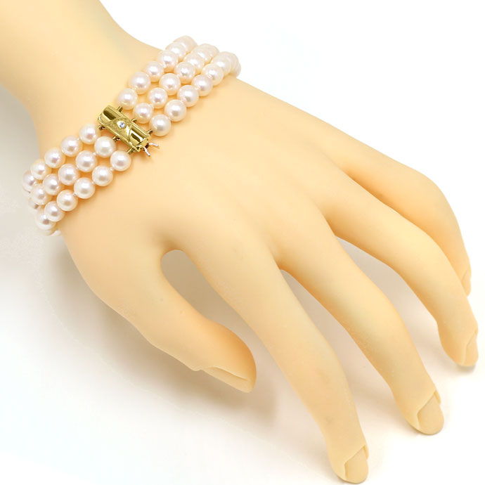 Foto 4 - Akoya Zuchtperlen Armband dreireihig mit Diamant Schloß, S9514